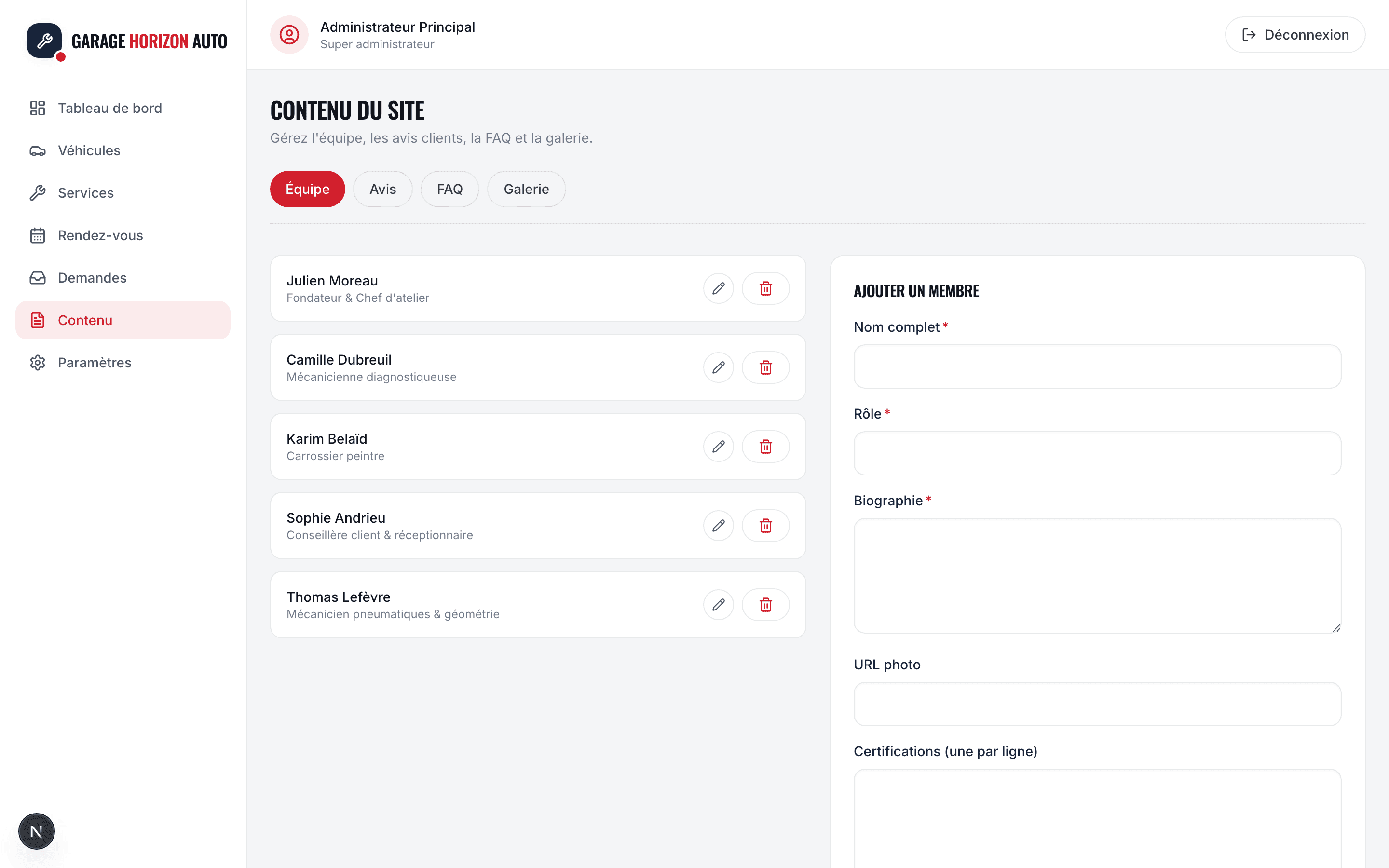 Capture d'écran réelle de l'éditeur de contenu du site public