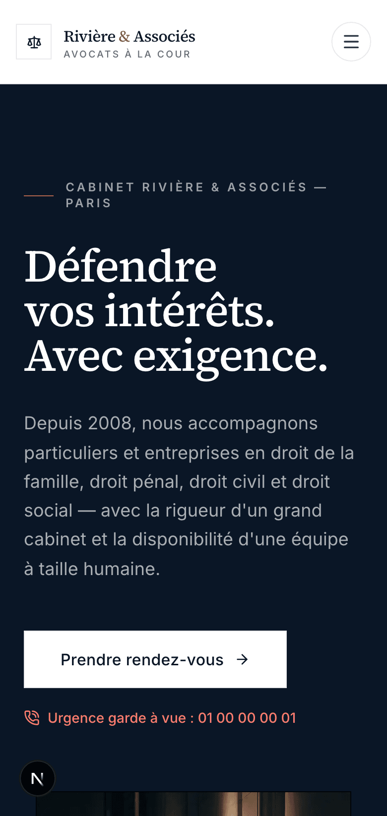 Capture d'écran de la page d'accueil en mobile