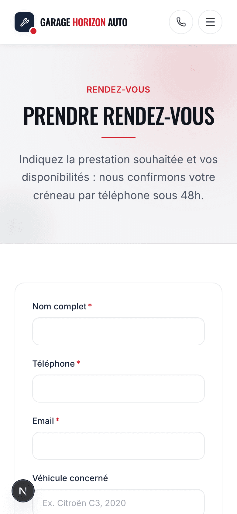 Capture d'écran réelle de la prise de rendez-vous en mobile