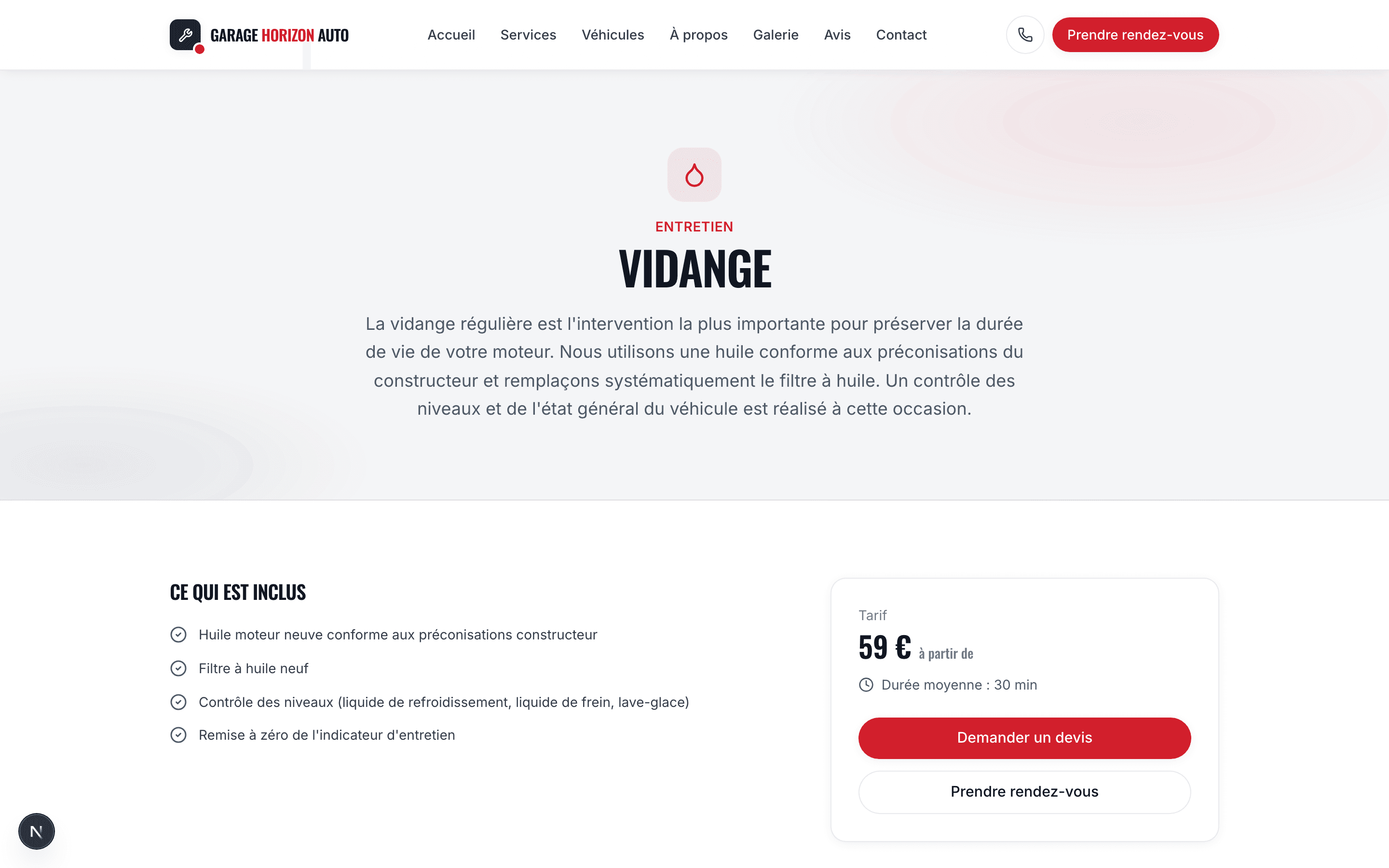 Capture d'écran de la page Le détail qui rassure avant de prendre rendez-vous