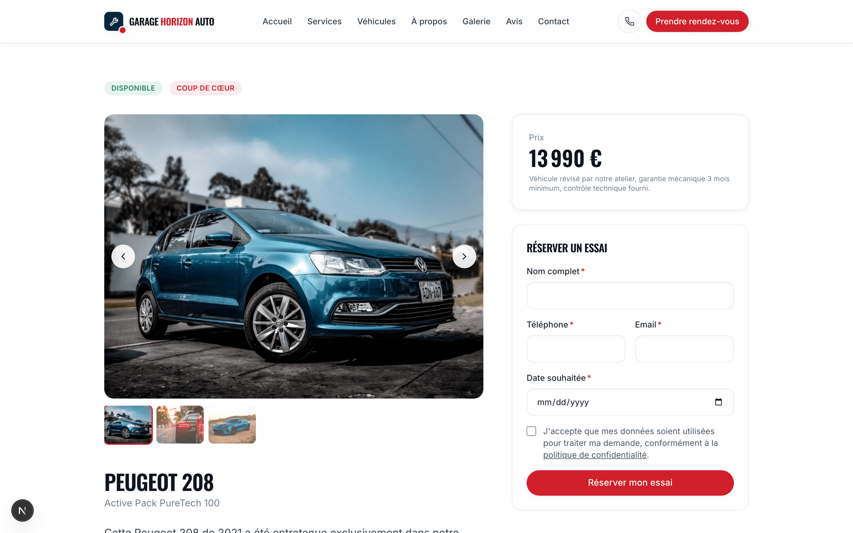 Capture d'écran de la page Toutes les informations, plus la réservation d'essai