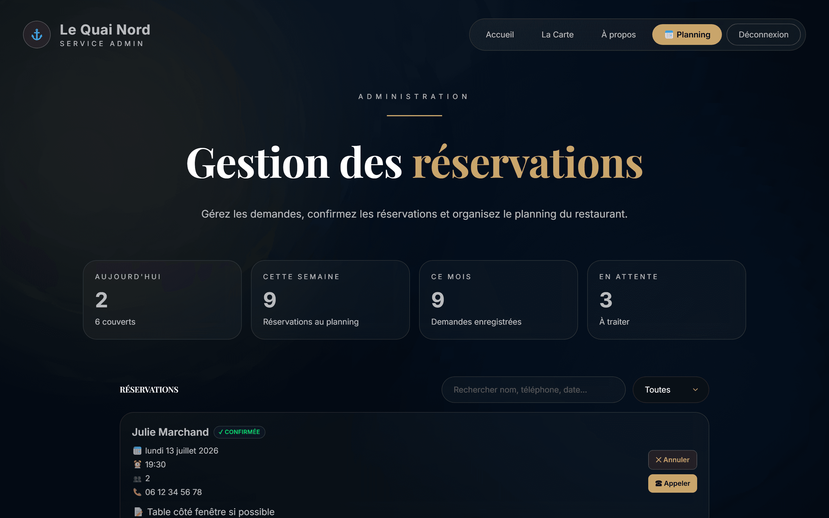 Capture d'écran réelle de la liste avant le traitement d'une demande