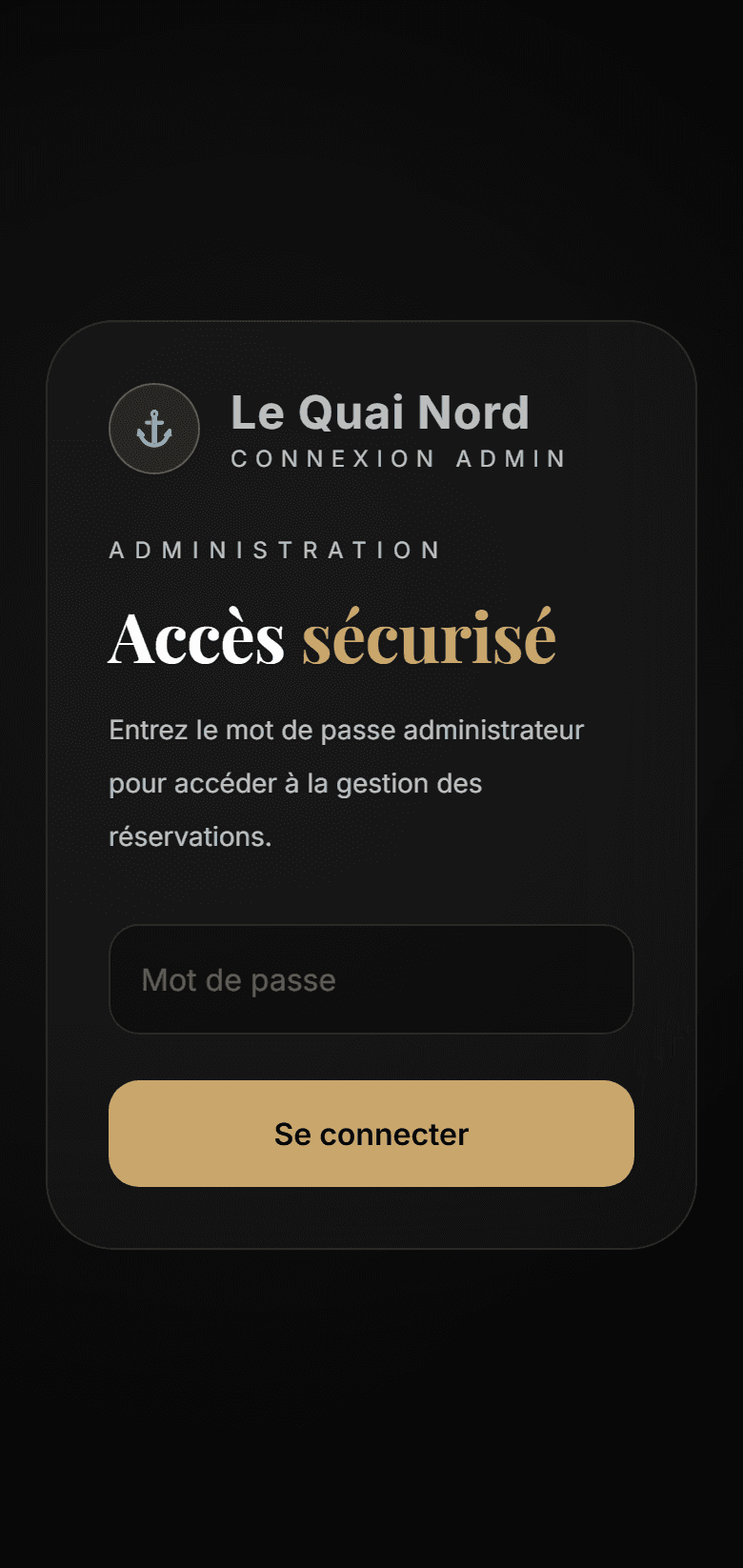 Capture d'écran réelle de la page de connexion admin en mobile