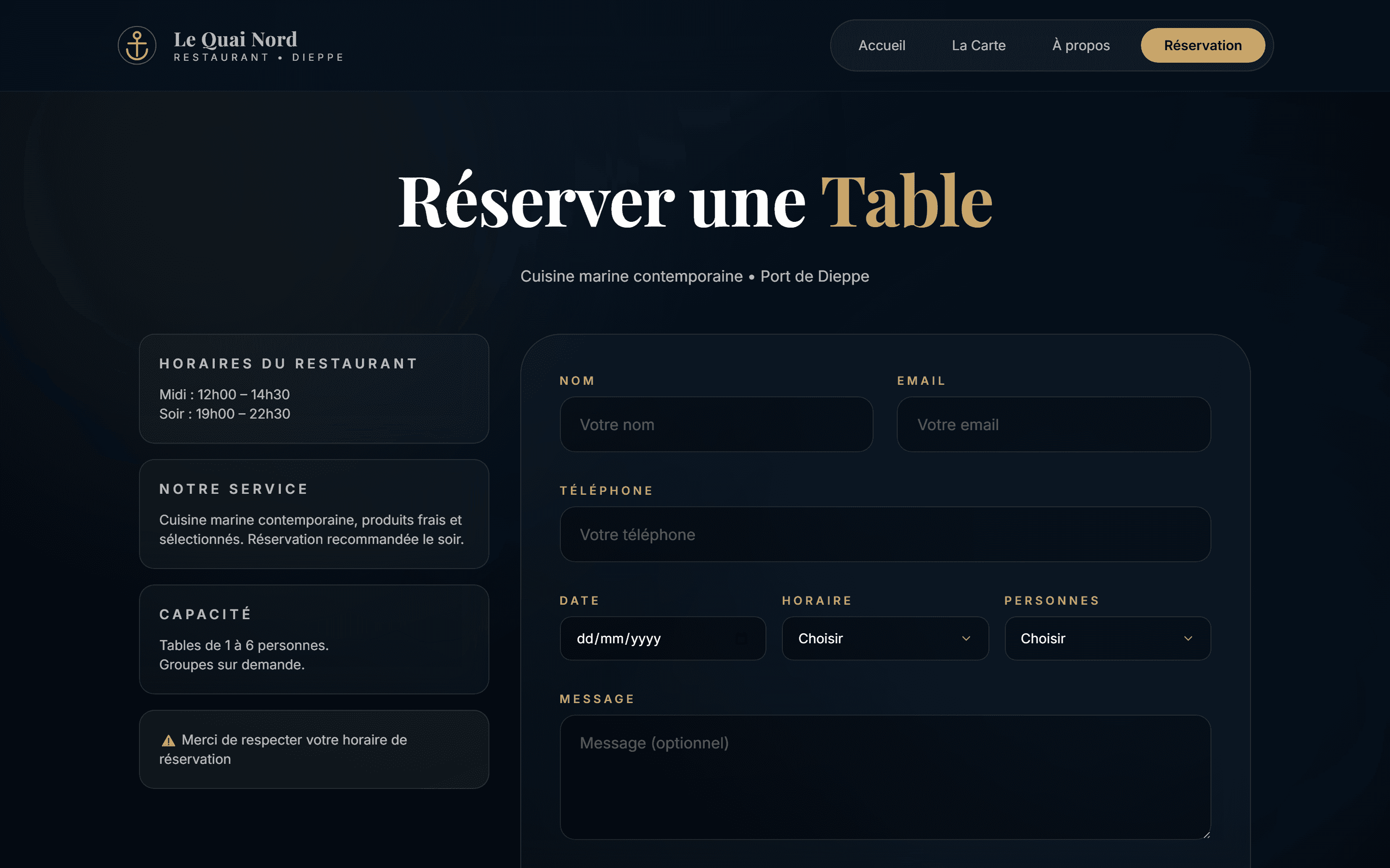 Capture d'écran de la page Réserver en quelques secondes