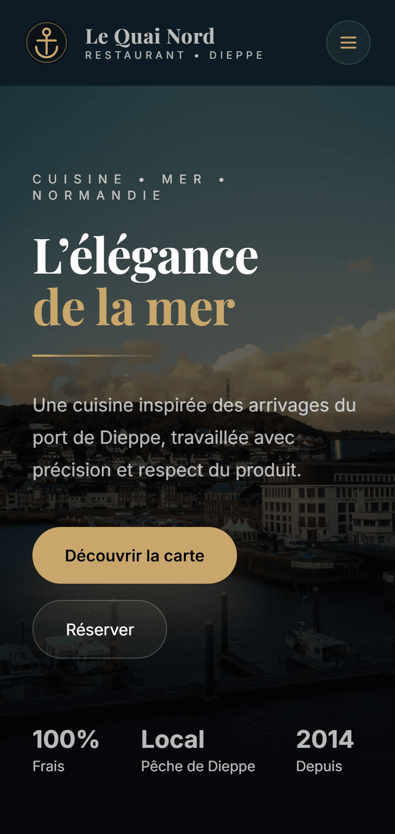 Capture d'écran de la page d'accueil en mobile