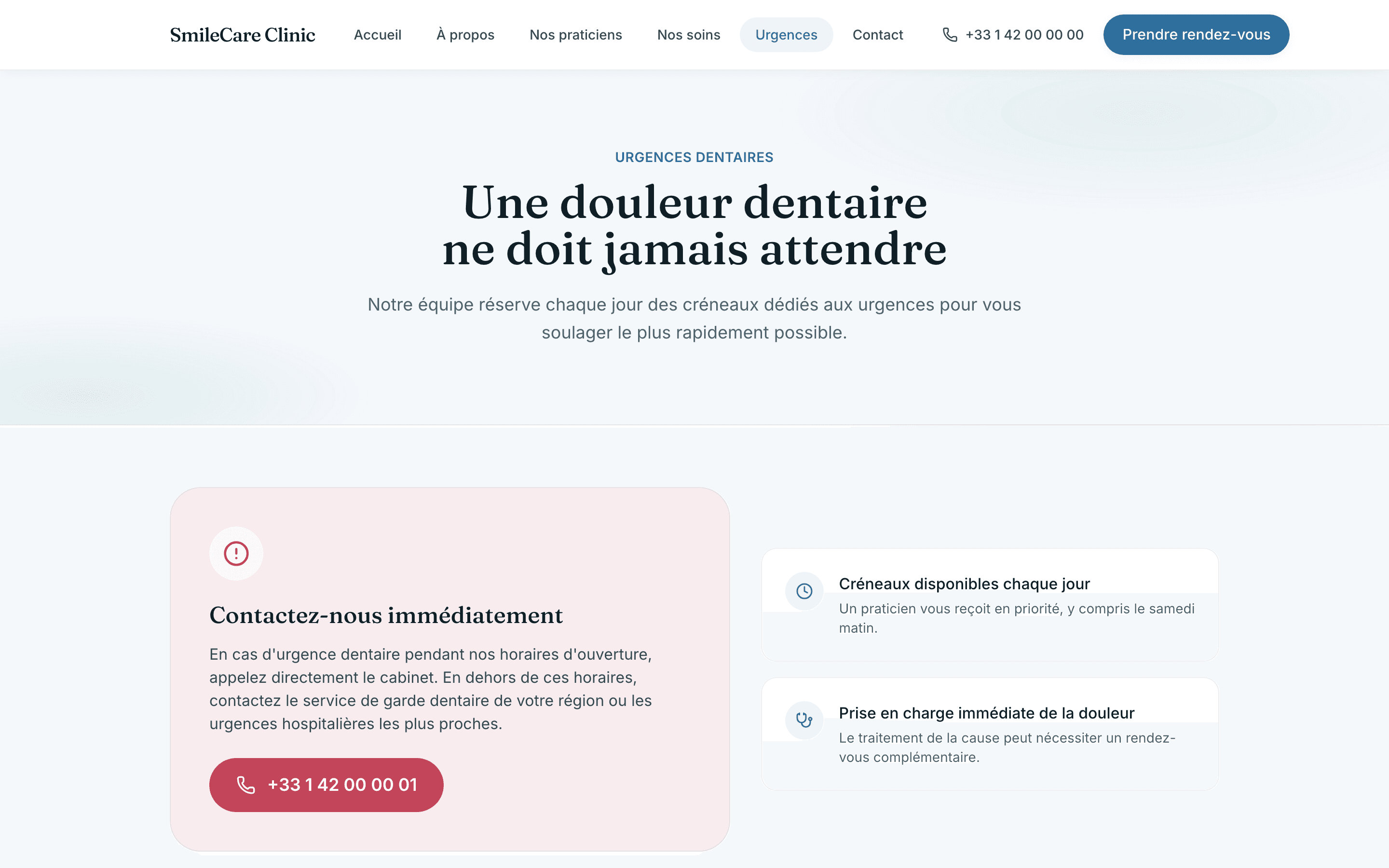 Capture d'écran de la page Une réponse immédiate à la douleur